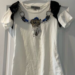 Sportmax White Tee with Black and Blue Embellishments